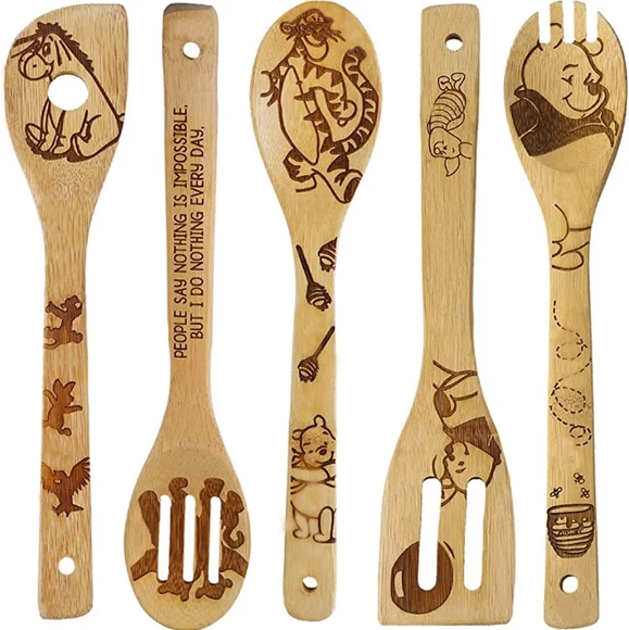 Winnie the Pooh Wooden 5 Spoons Spatulas Utensils Set Eeyore - Picture 3 of 4